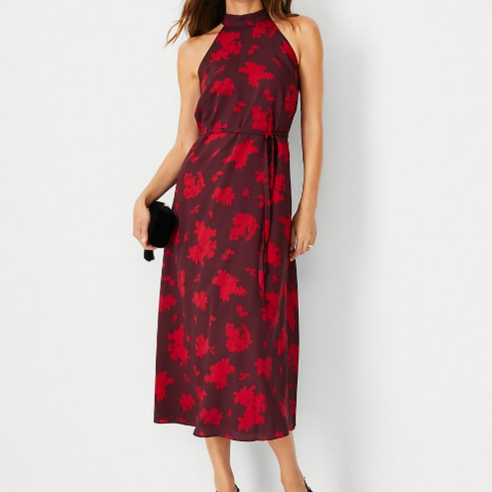 ANN TAYLOR Floral Halter Midi Dress, XS size